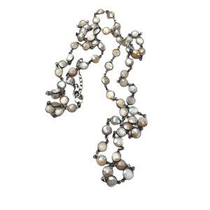 Long Moonstone and Rhodium Chain Necklace